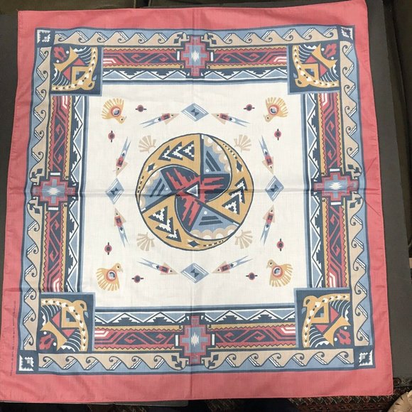 Wamcraft Accessories - VTG Bandana 90s 28x30 Made in USA Native Southwestern Western Wamcraft Blue Pink